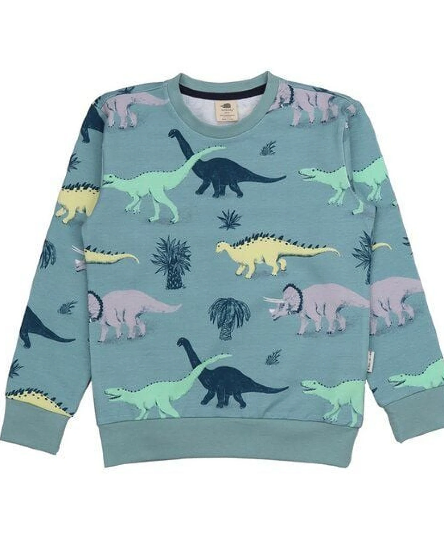Kinder Sweatshirt GOTS-zertifiziert aus Bio-Baumwolle blaugrün mit Dinosaurier-Motiv – Walkiddy – Ansicht 2