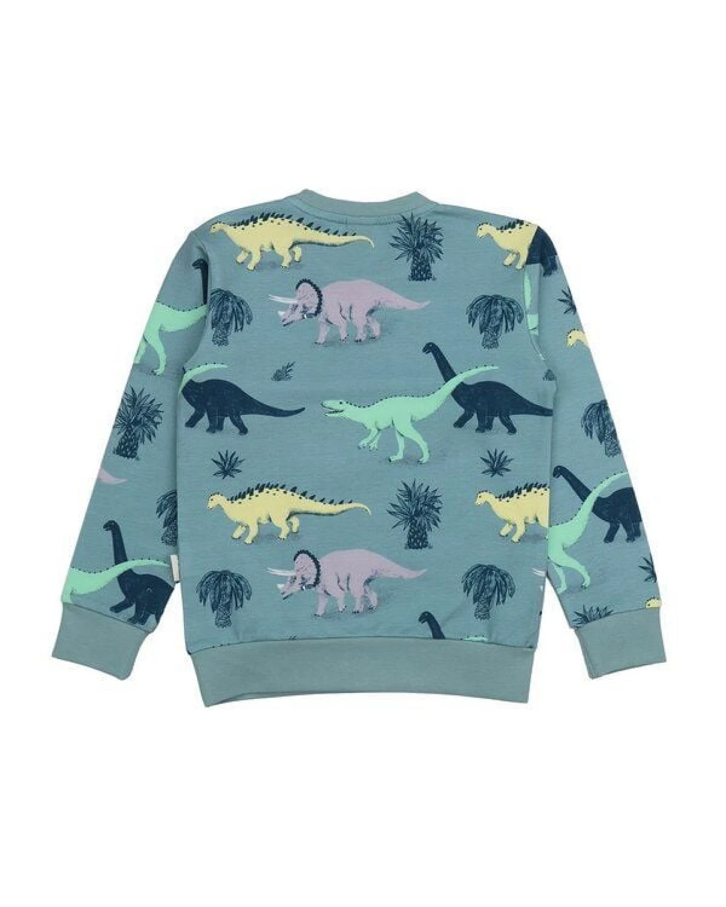 Kinder Sweatshirt GOTS-zertifiziert aus Bio-Baumwolle blaugrün mit Dinosaurier-Motiv – Walkiddy – Ansicht 4