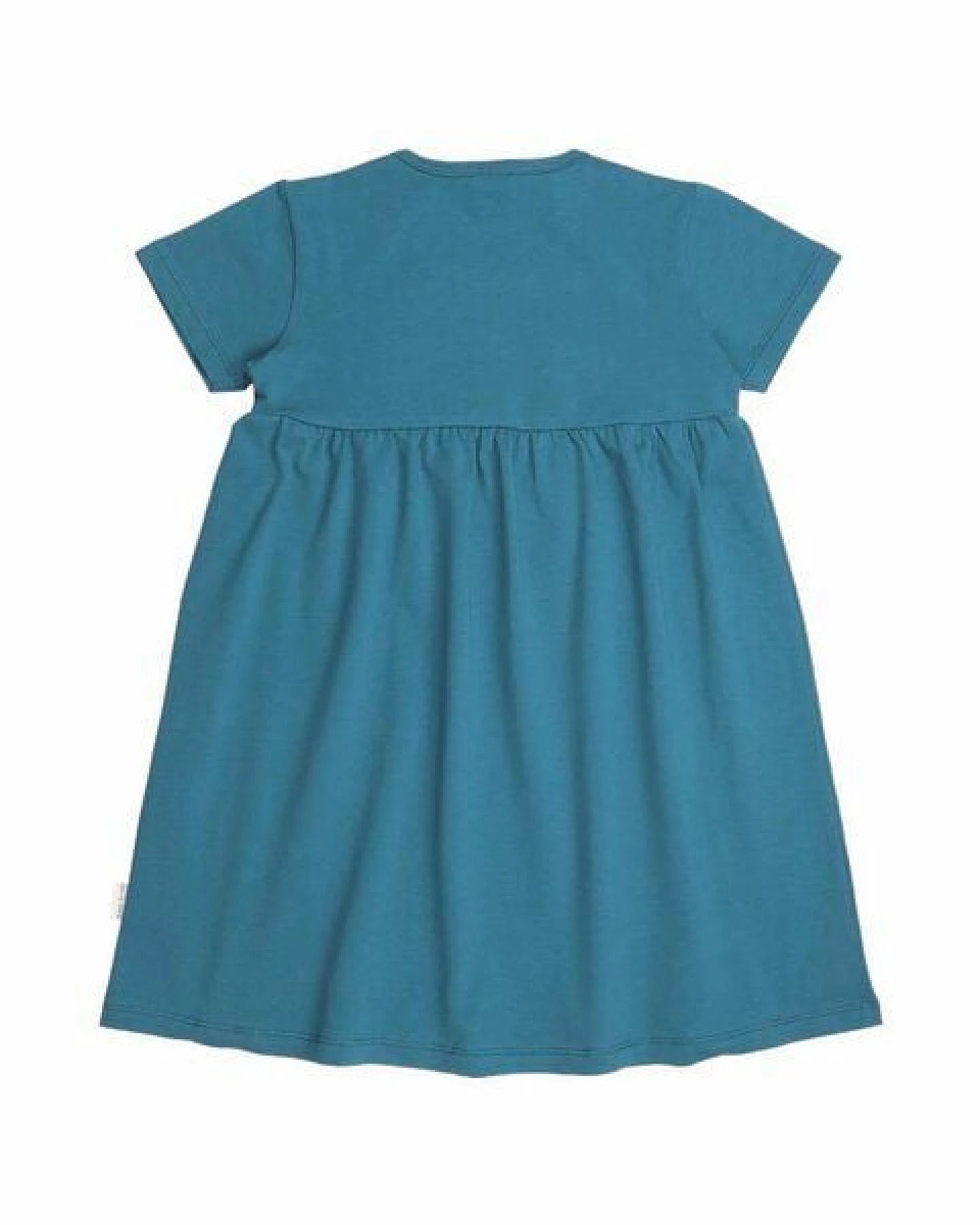 Kinder Babydoll Kleid GOTS-zertifiziert aus Bio-Baumwolle petrol mit Dinosaurier-Motiv – Walkiddy – Ansicht 4