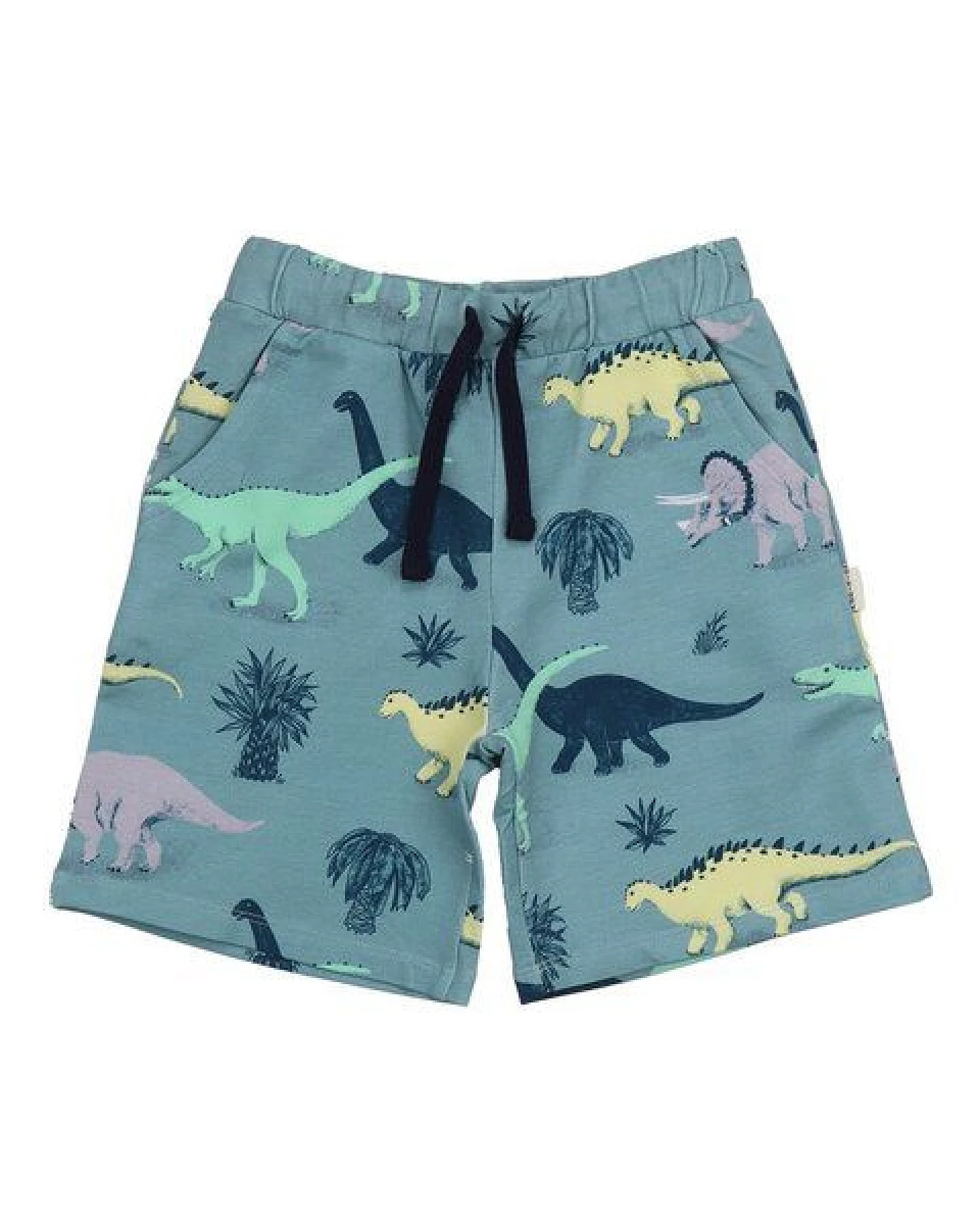 Kinder Shorts „Running Dinosaurs“ GOTS-zertifiziert aus Bio-Baumwolle, blau, elastischer Bund – Walkiddy, weich & bequem für warme Tage – Ansicht 2