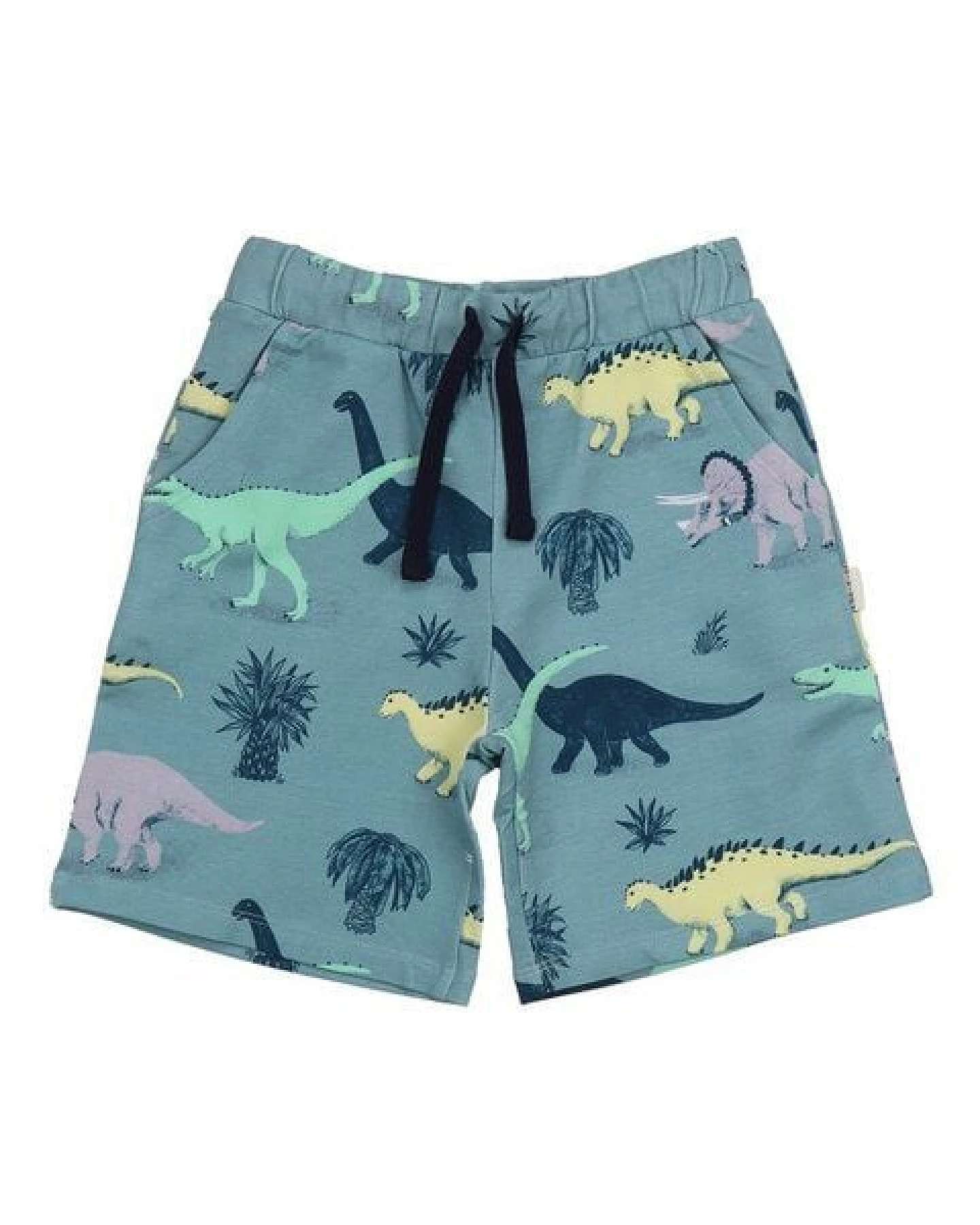 Kinder Shorts „Running Dinosaurs“ GOTS-zertifiziert aus Bio-Baumwolle, blau, elastischer Bund – Walkiddy, weich & bequem für warme Tage – Ansicht 2