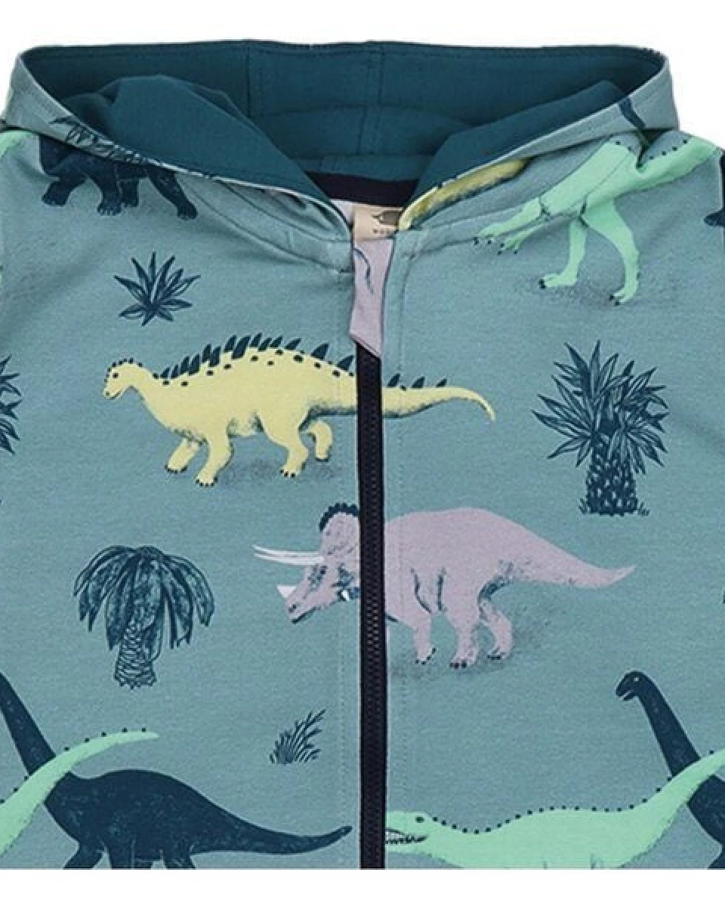 Kinder Sweatjacke – Reißverschluss & Kapuze, Blaugrün mit Dinosauriermotiv, bequem, alltagstauglich, kombinierbar – Ansicht 3