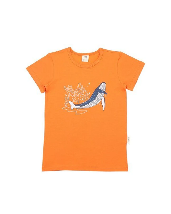 Kinder T-Shirt – Orange mit Walmotiv, Kurzarm, weich & bequem, sommerlich, gut kombinierbar