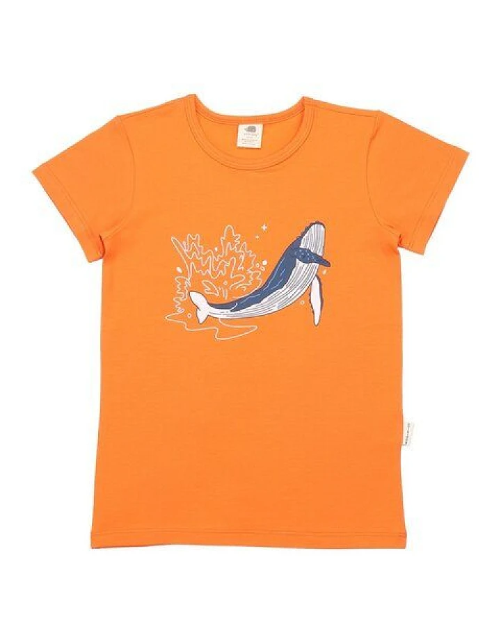 Kinder T-Shirt – Orange mit Walmotiv, Kurzarm, weich & bequem, sommerlich, gut kombinierbar