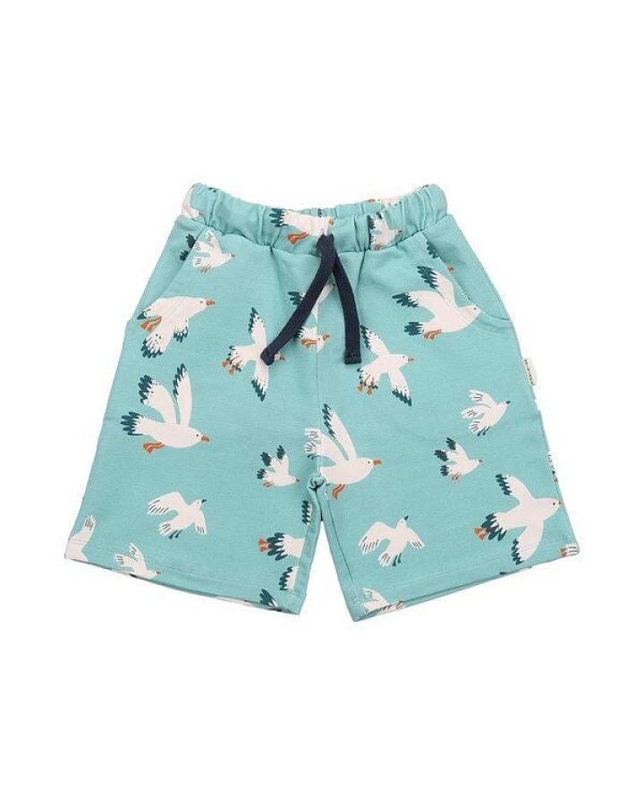 Kinder Shorts GOTS-zertifiziert aus Bio-Baumwolle mint mit Möwen-Motiv – Walkiddy