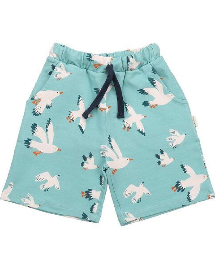 Kinder Shorts GOTS-zertifiziert aus Bio-Baumwolle mint mit Möwen-Motiv – Walkiddy