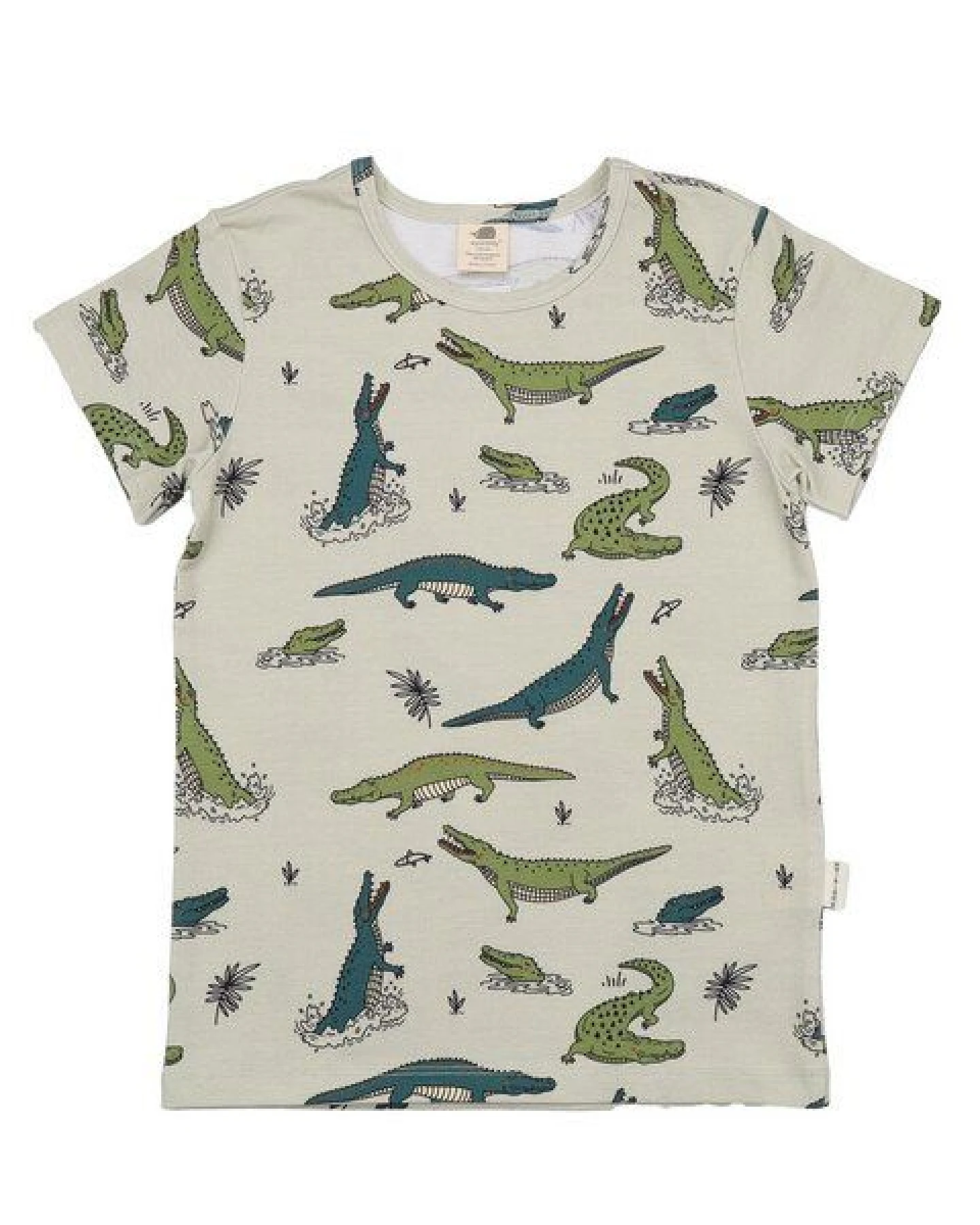 Kinder T-Shirt GOTS-zertifiziert aus Bio-Baumwolle, hell mit lustigen Krokodilen, kurzarm – Walkiddy, weich, hautfreundlich & alltagstauglich – Ansicht 2