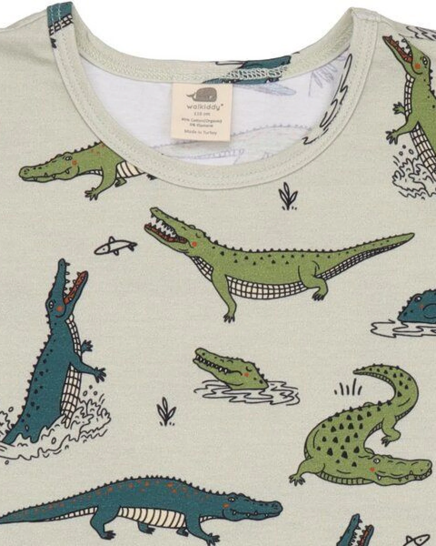 Kinder T-Shirt GOTS-zertifiziert aus Bio-Baumwolle, hell mit lustigen Krokodilen, kurzarm – Walkiddy, weich, hautfreundlich & alltagstauglich – Ansicht 3