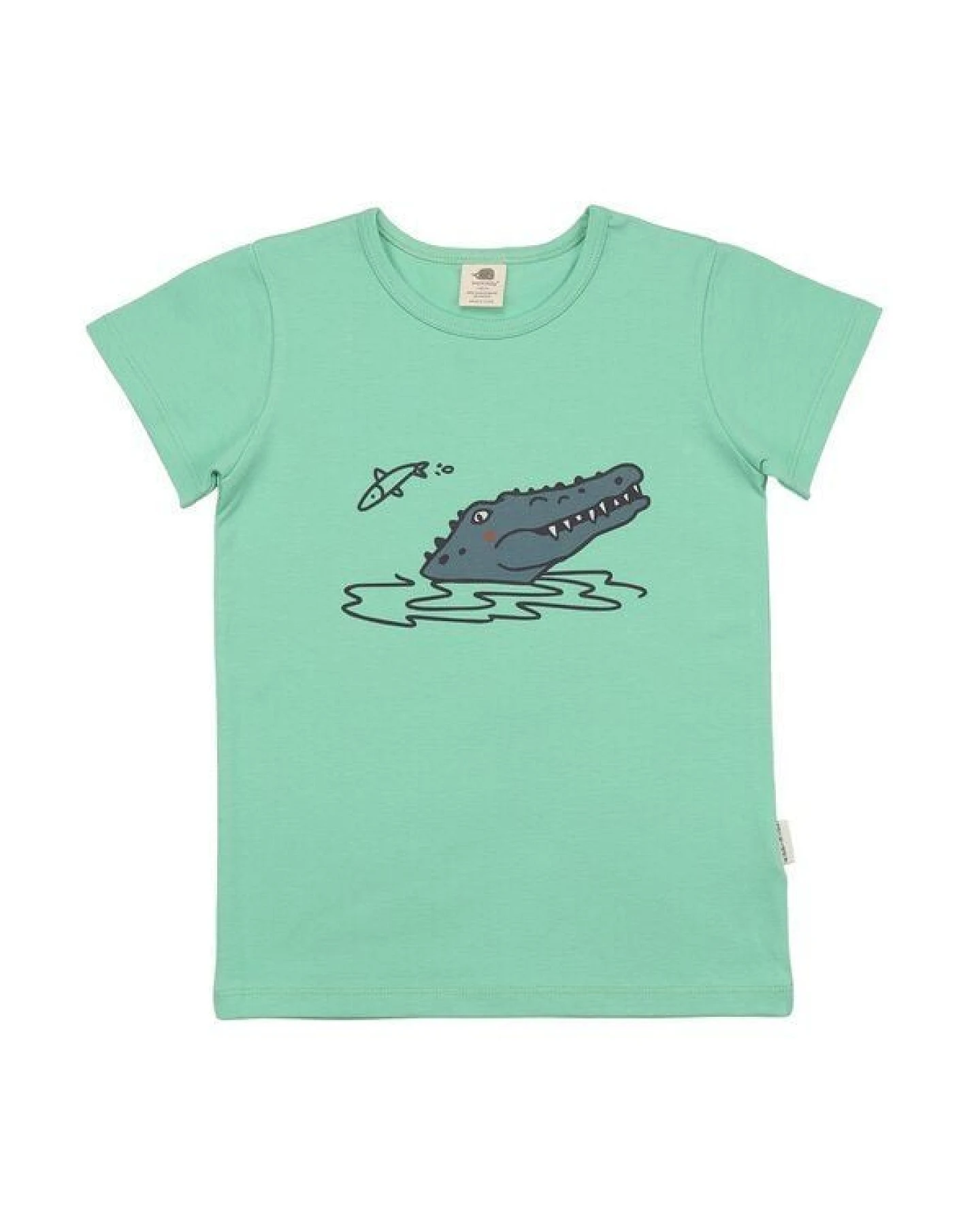 Kinder T-Shirt GOTS-zertifiziert aus Bio-Baumwolle, mint „Funny Crocodiles“, kurzarm mit Krokodilmotiv – Walkiddy, weich & hautfreundlich – Ansicht 2