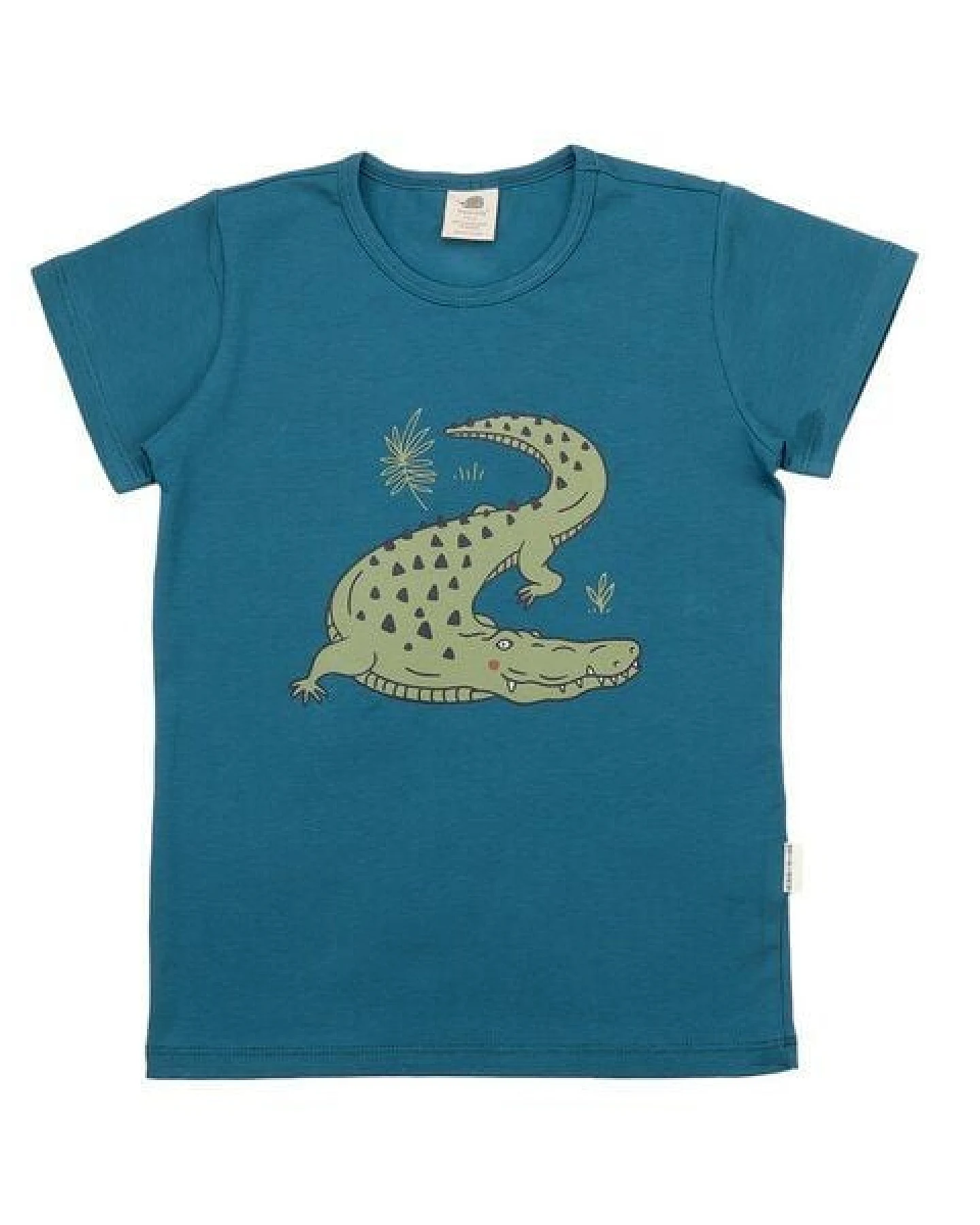 Kinder T-Shirt GOTS-zertifiziert aus Bio-Baumwolle petrolblau mit Krokodil-Motiv – Walkiddy – Ansicht 2