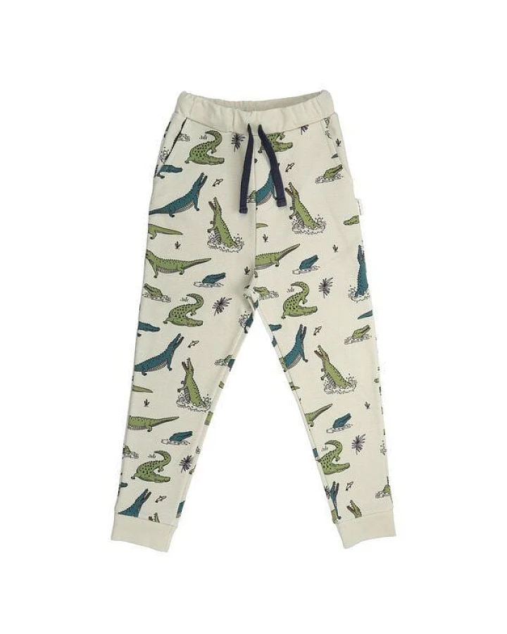 Kinder Jogginghose Krokodilprint GOTS-Bio-Baumwolle, hellgrün, elastischer Bund & Bündchen – Walkiddy, weich & spielbereit