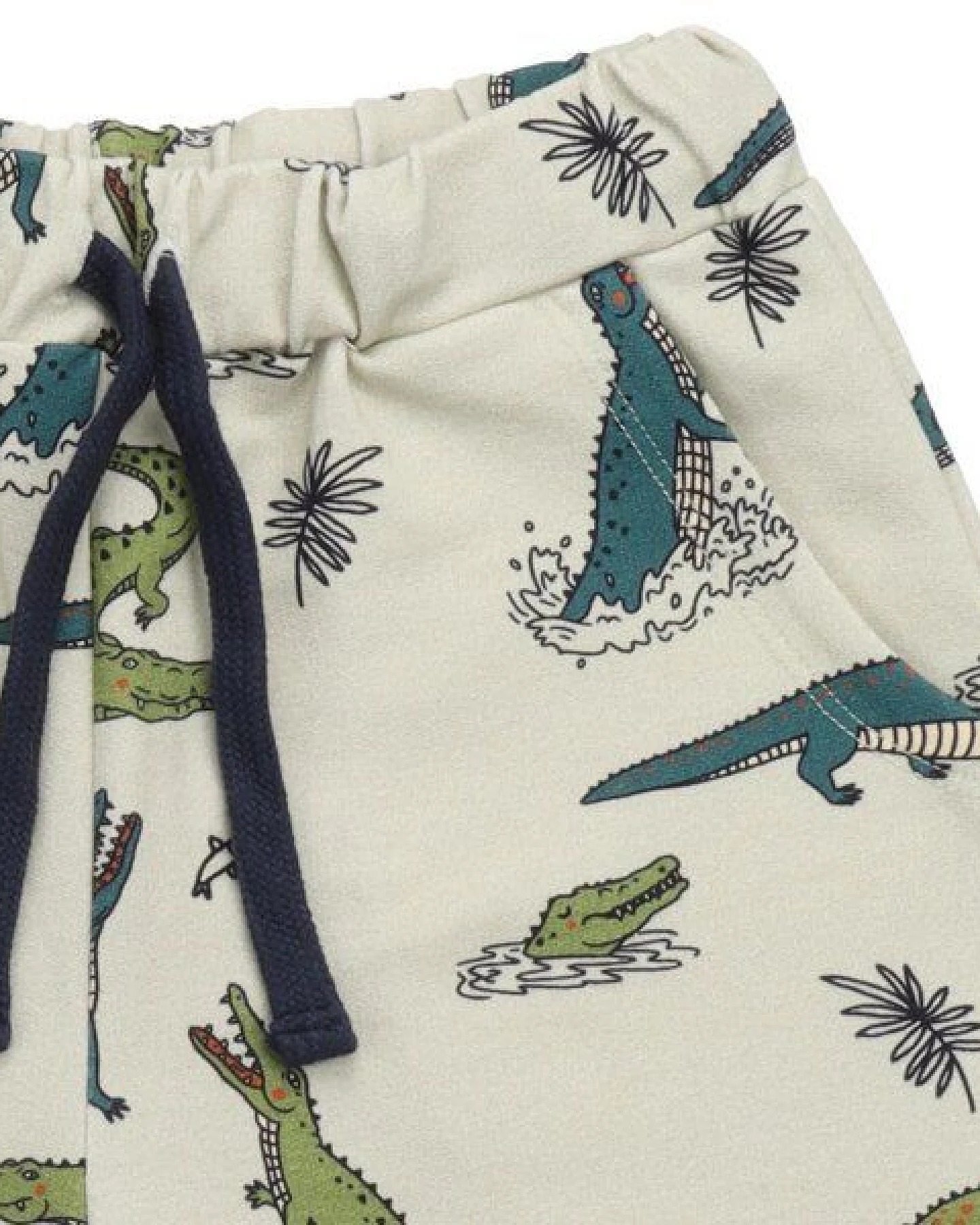 Kinder Shorts GOTS-zertifiziert aus Bio-Baumwolle hellbeige mit Krokodil-Motiv – Walkiddy – Ansicht 3