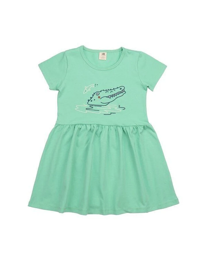 Kleinkinder Kleid GOTS zertifiziert, mint, Krokodil-Print, Kurzarm, weich – Walkiddy