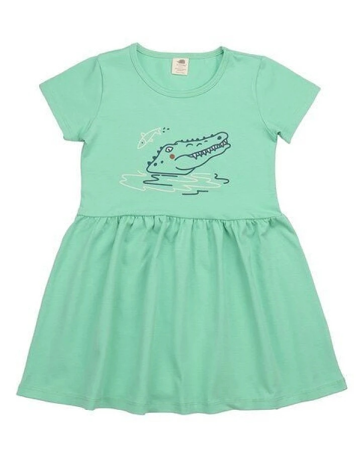 Kleinkinder Kleid GOTS zertifiziert, mint, Krokodil-Print, Kurzarm, weich – Walkiddy