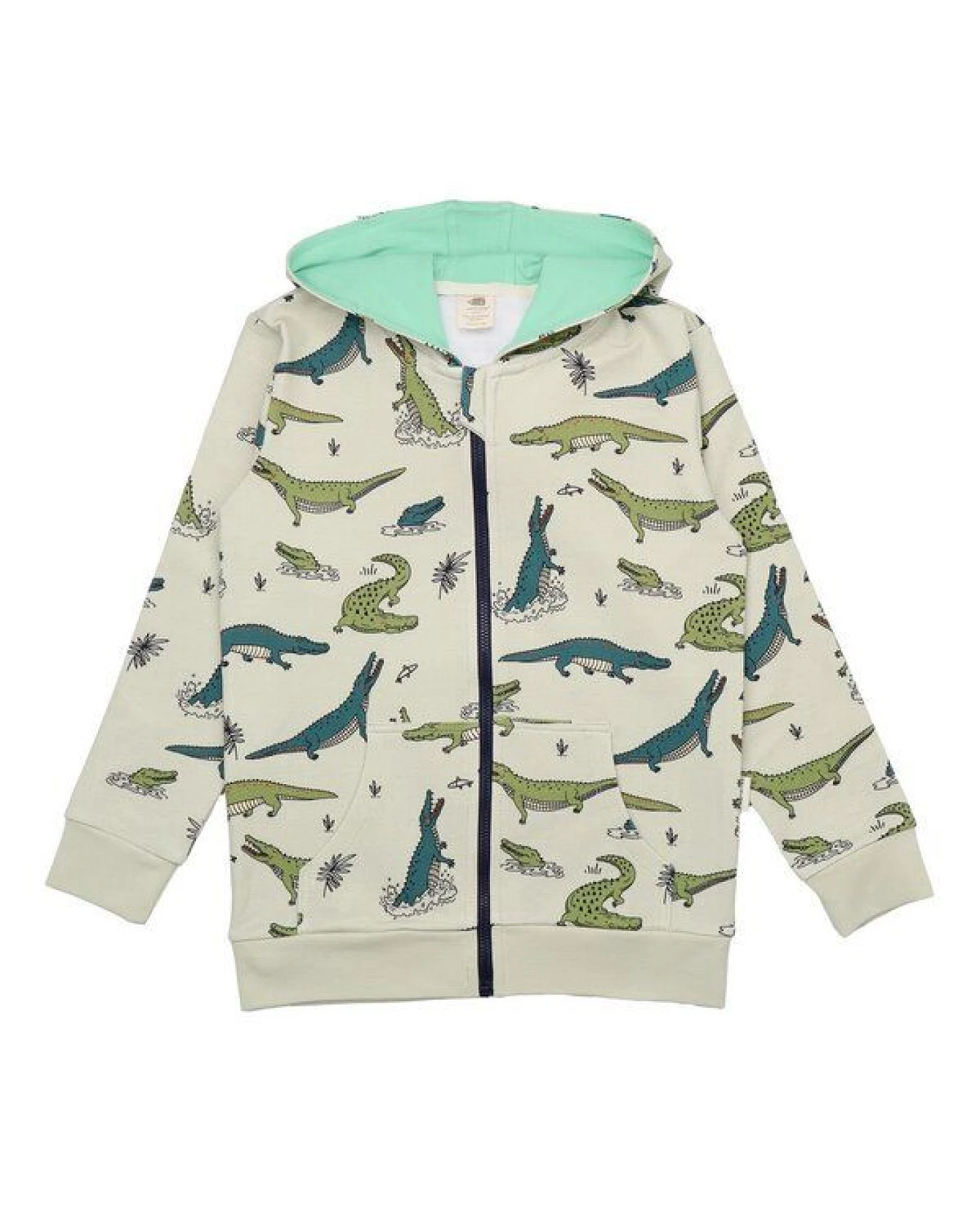 Kinder Sweatjacke – Kapuze & Reißverschluss, Naturton mit Krokodil-Print, bequem – Ansicht 2