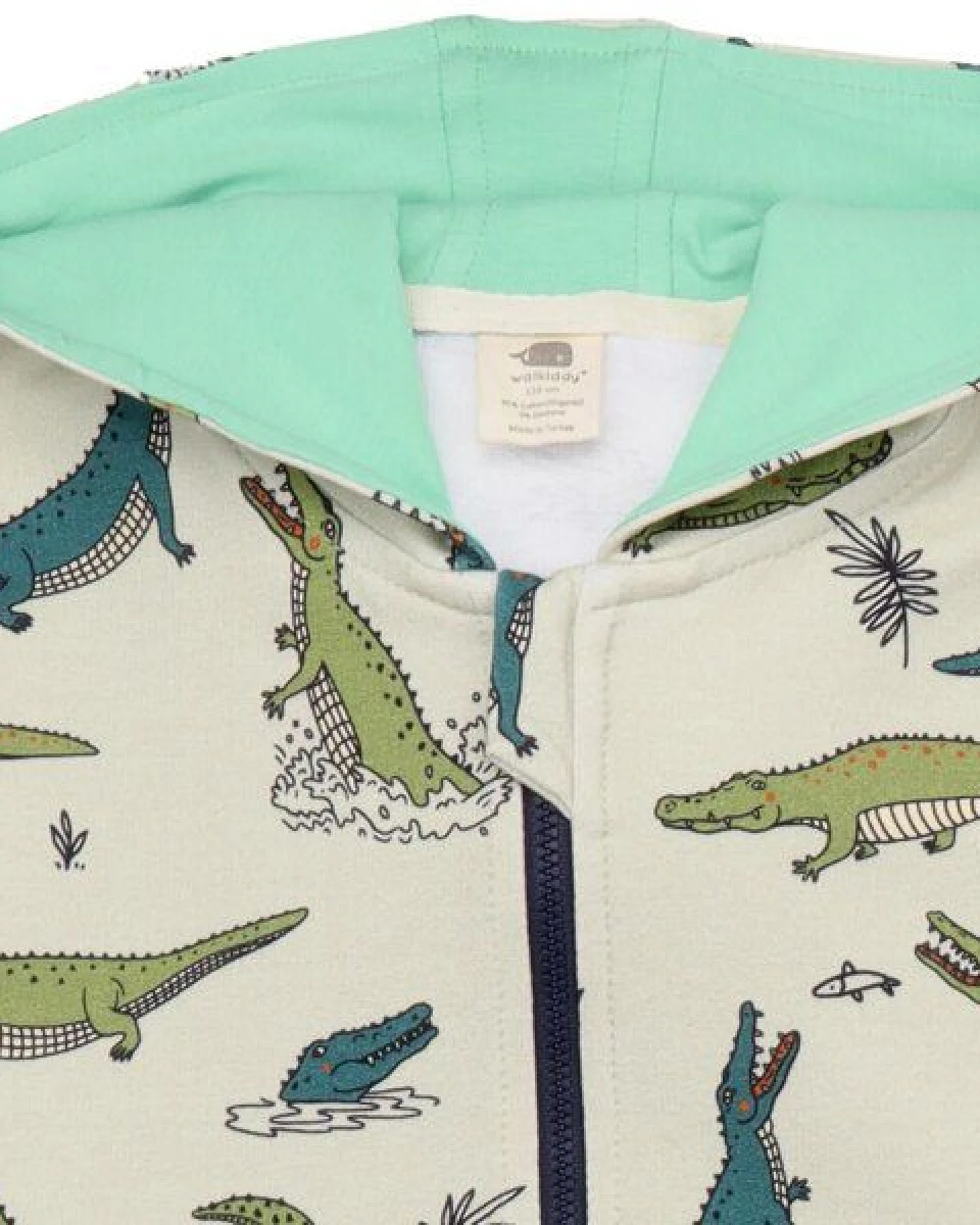 Kinder Sweatjacke – Kapuze & Reißverschluss, Naturton mit Krokodil-Print, bequem – Ansicht 3