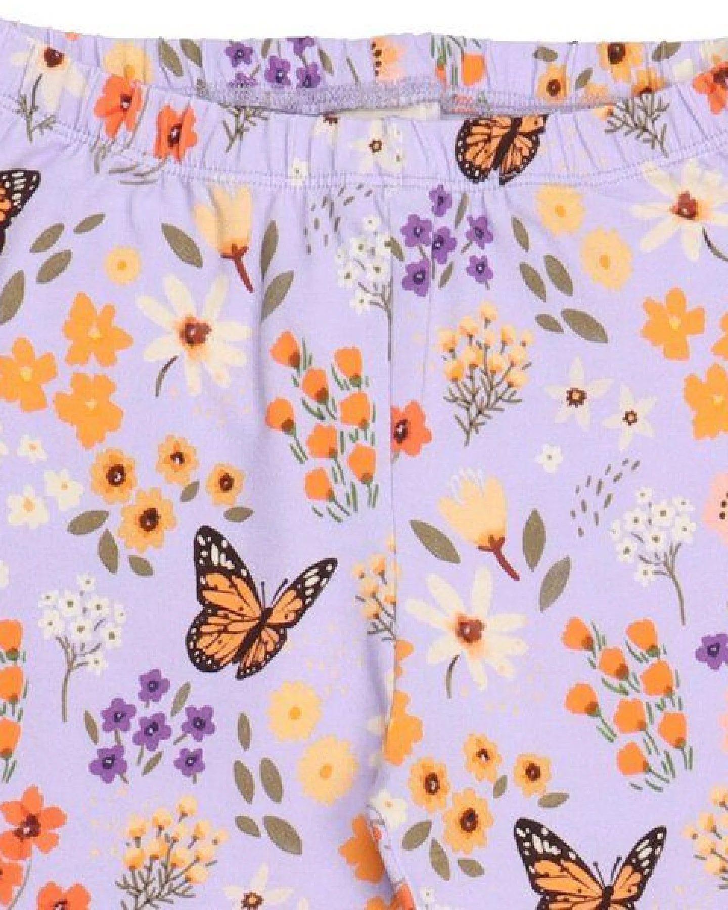 Kinder Leggings GOTS zertifiziert – Bio-Baumwolle mit Elasthan, Helllila mit Blumen- und Schmetterlingsmotiv – Ansicht 4