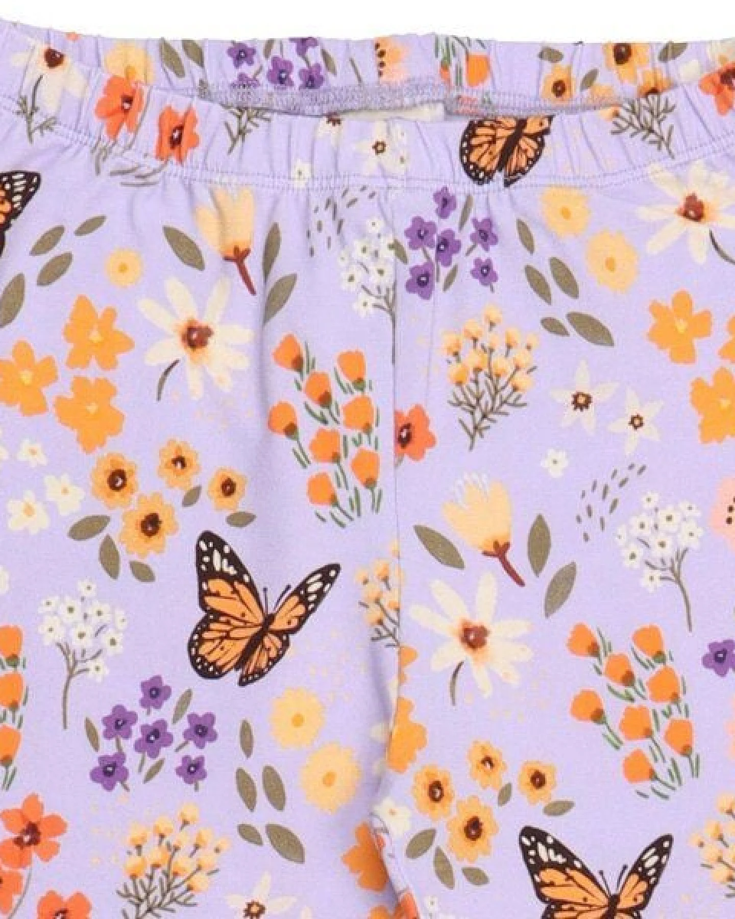 Kinder Leggings GOTS zertifiziert – Bio-Baumwolle mit Elasthan, Helllila mit Blumen- und Schmetterlingsmotiv – Ansicht 4