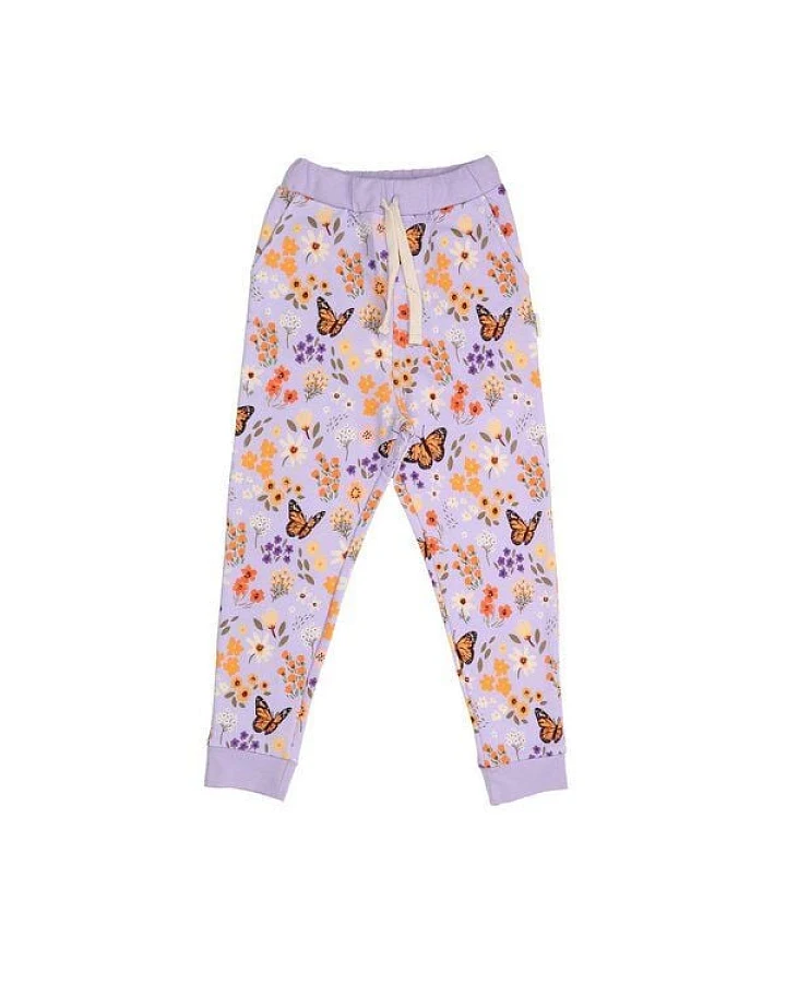 Kinder Jogginghose GOTS-zertifiziert aus Bio-Baumwolle mit Blumen-und-Schmetterlings-Muster – Walkiddy