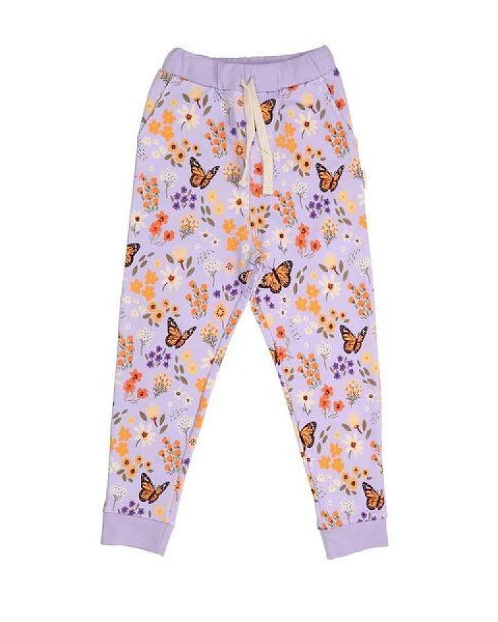 Kinder Jogginghose GOTS-zertifiziert aus Bio-Baumwolle mit Blumen-und-Schmetterlings-Muster – Walkiddy