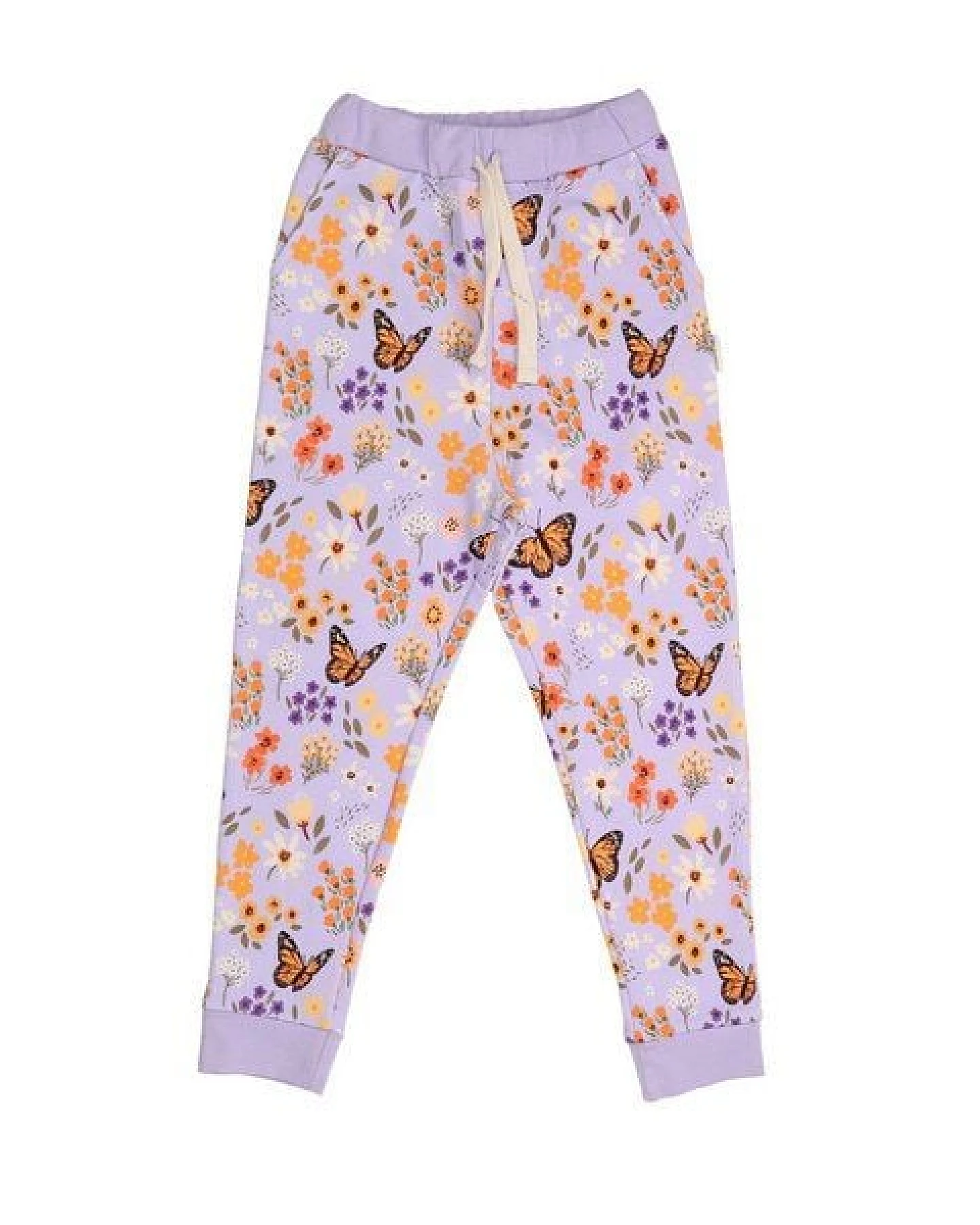 Kinder Jogginghose GOTS-zertifiziert aus Bio-Baumwolle mit Blumen-und-Schmetterlings-Muster – Walkiddy – Ansicht 2