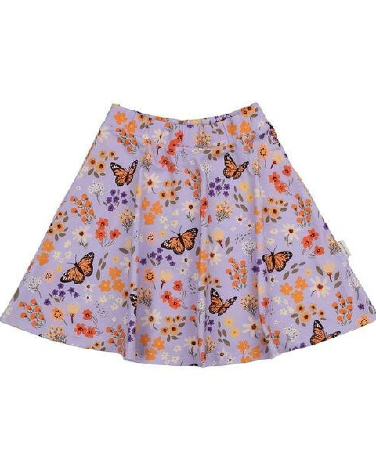 Kinder Rock Bio-Baumwolle GOTS Flowers and Butterflies lila A-Linienrock von Walkiddy, nachhaltig, hautfreundlich, fair produziert, bequemer Mädchenrock für jeden Tag – Ansicht 4