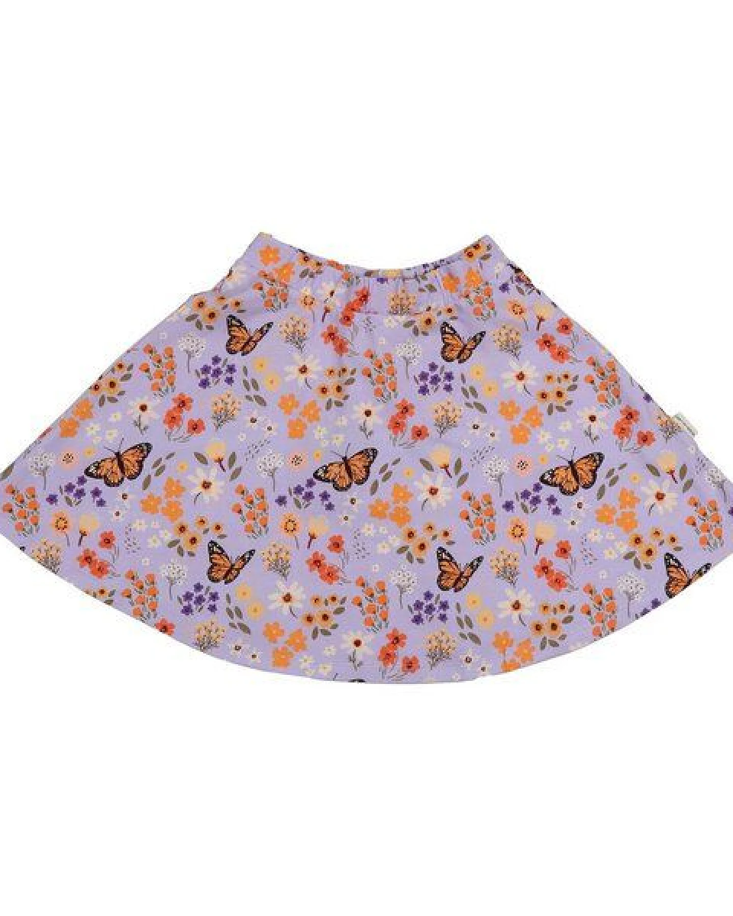 Kinder Rock Bio-Baumwolle GOTS Flowers and Butterflies lila A-Linienrock von Walkiddy, nachhaltig, hautfreundlich, fair produziert, bequemer Mädchenrock für jeden Tag – Ansicht 2