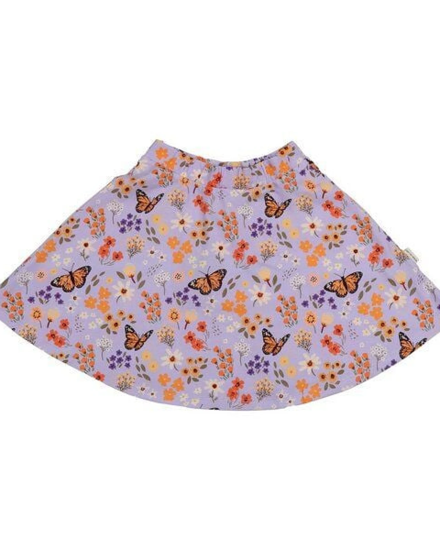 Kinder Rock Bio-Baumwolle GOTS Flowers and Butterflies lila A-Linienrock von Walkiddy, nachhaltig, hautfreundlich, fair produziert, bequemer Mädchenrock für jeden Tag – Ansicht 2