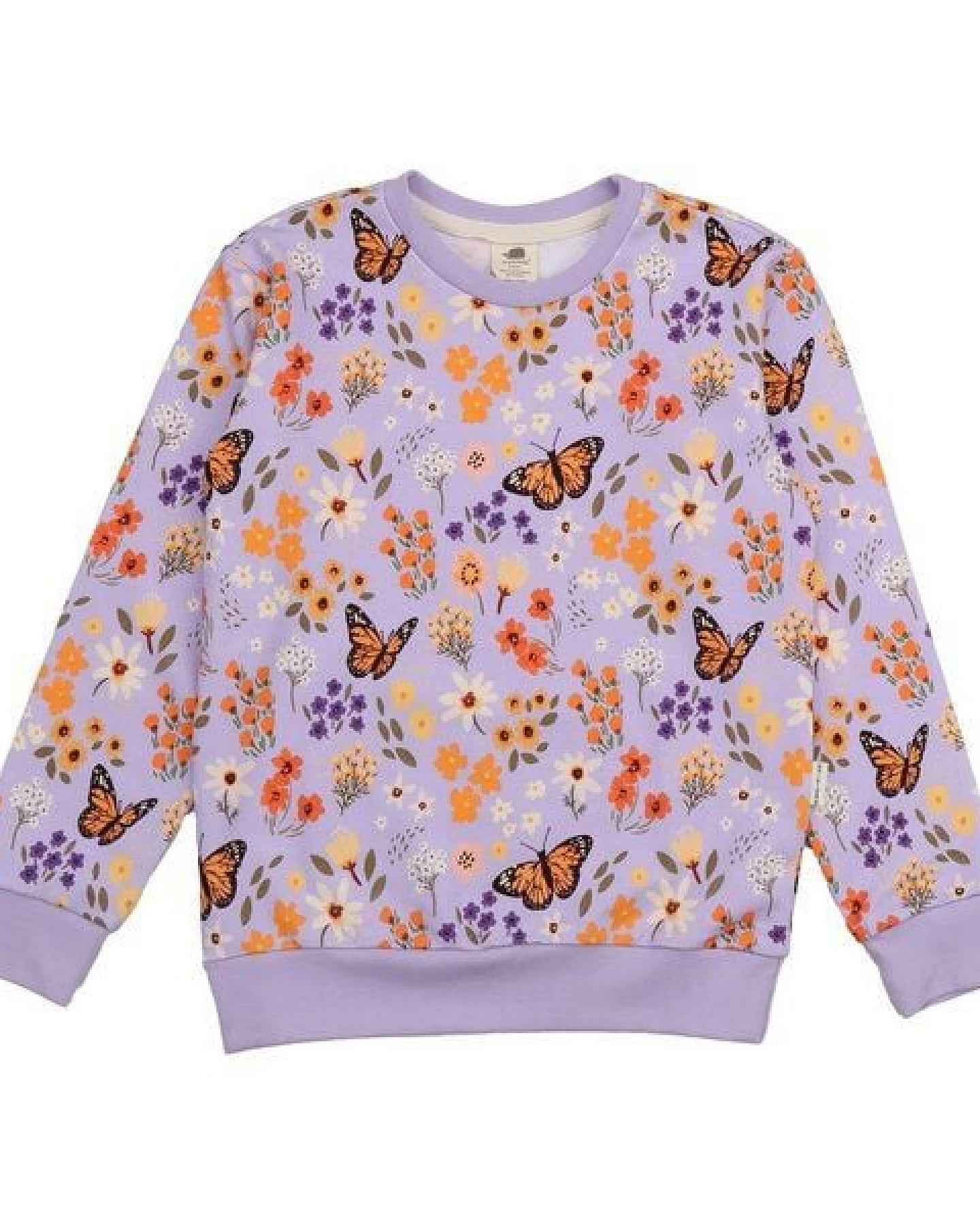 Kinder Sweatshirt – Helllila mit Blumen- und Schmetterlingsmuster, weich & bequem, wärmend, alltagstauglich – Ansicht 2