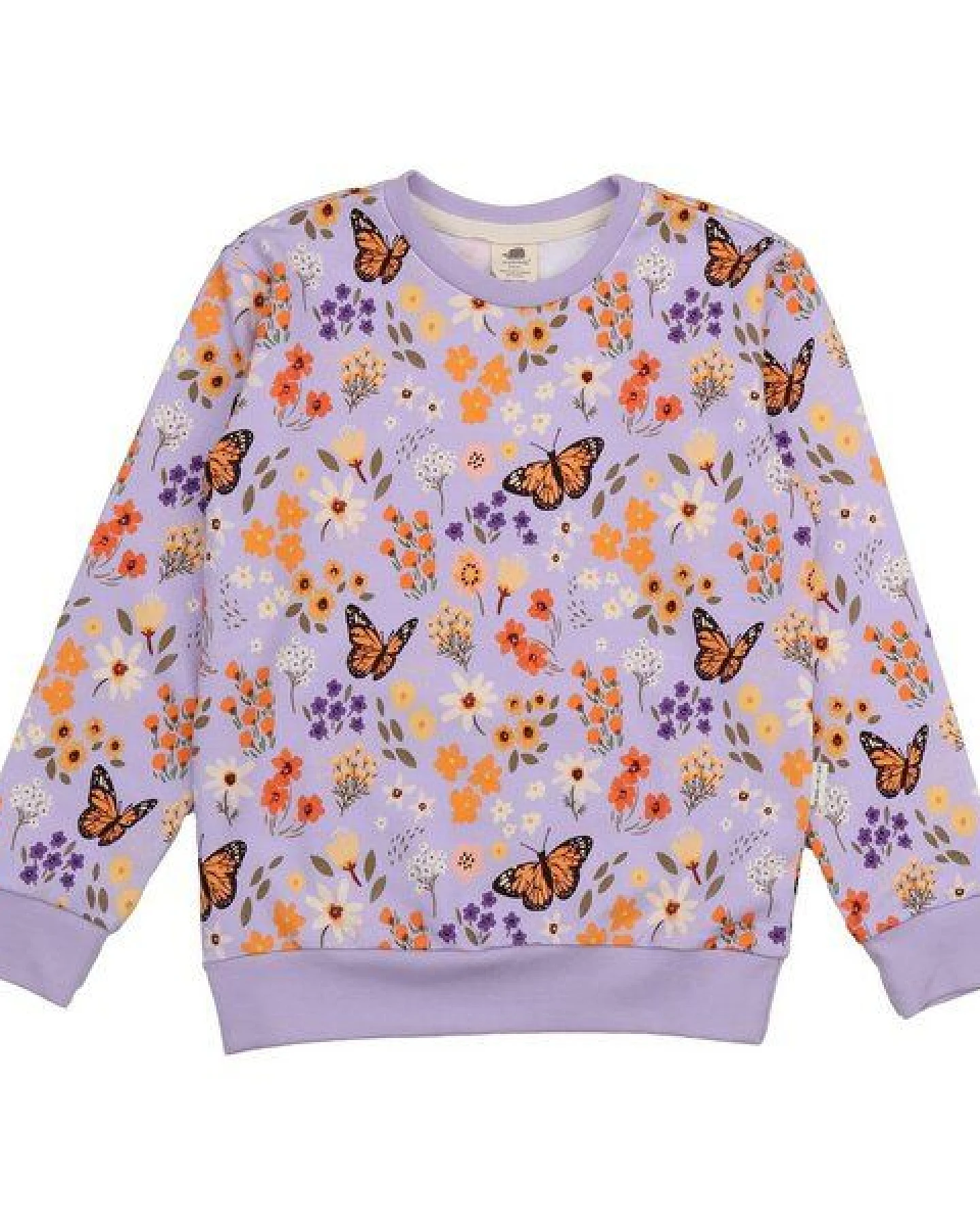 Kinder Sweatshirt – Helllila mit Blumen- und Schmetterlingsmuster, weich & bequem, wärmend, alltagstauglich – Ansicht 2