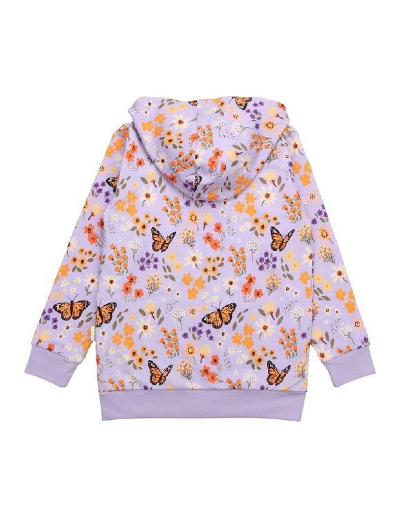 Kinder Sweatjacke GOTS zertifiziert, Bio-Baumwolle, lila, „Flowers & Butterflies“, Kapuze, Reißverschluss – Walkiddy – Ansicht 4