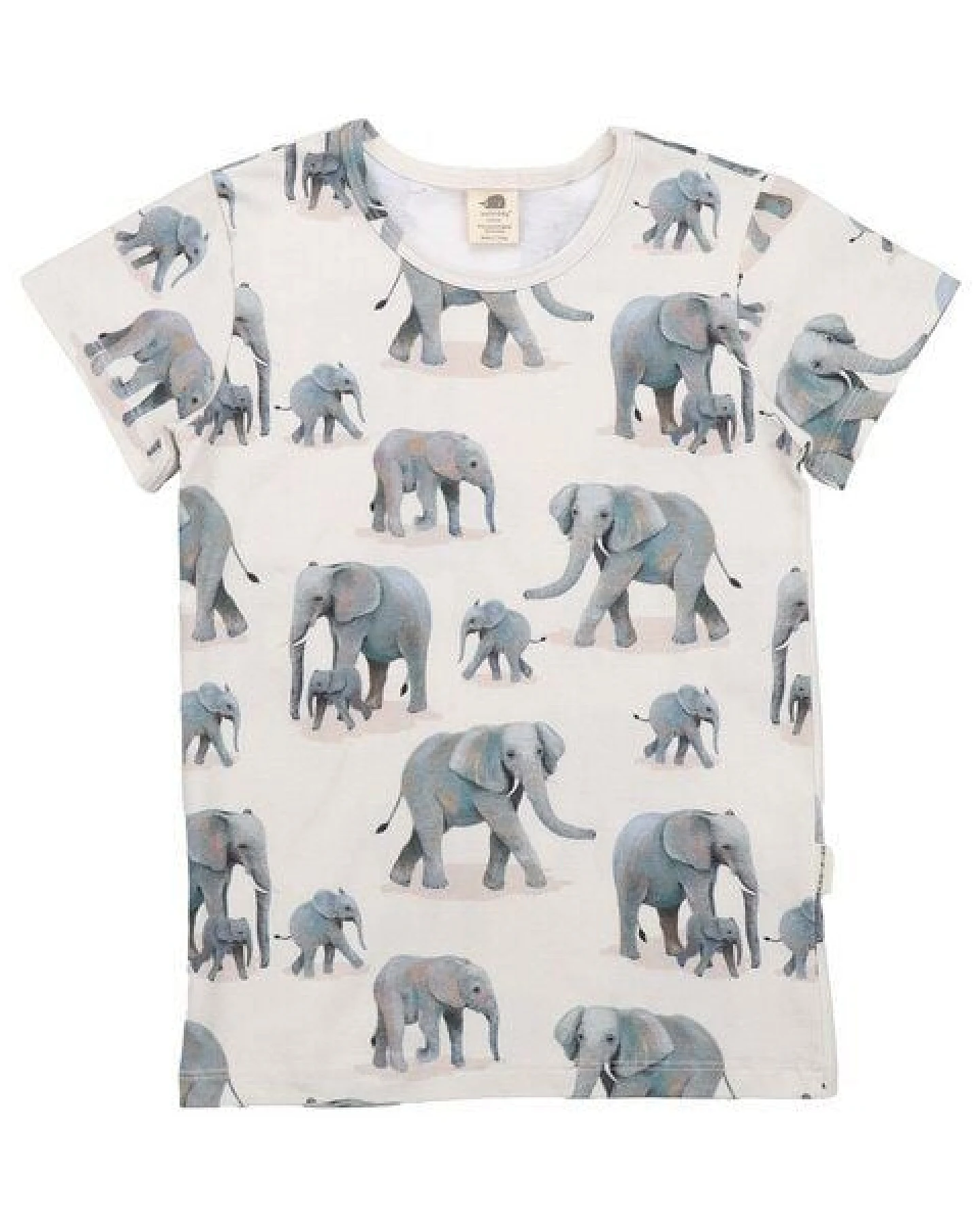 Kinder T-Shirt GOTS-zertifiziert aus Bio-Baumwolle, weiß mit Elefantenprint, kurzarm – Walkiddy, weich, hautfreundlich & alltagstauglich – Ansicht 2