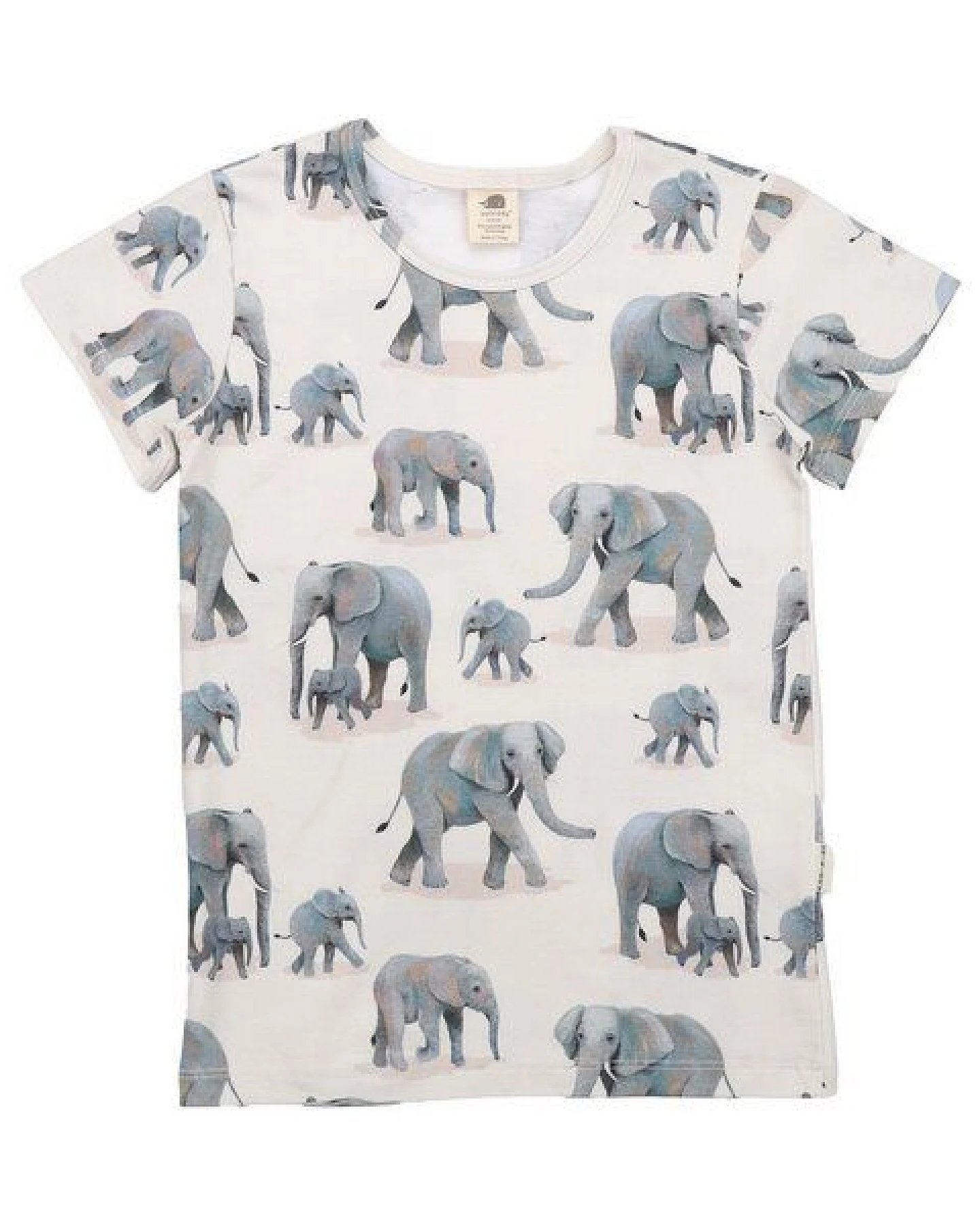 Kinder T-Shirt GOTS-zertifiziert aus Bio-Baumwolle, weiß mit Elefantenprint, kurzarm – Walkiddy, weich, hautfreundlich & alltagstauglich – Ansicht 2