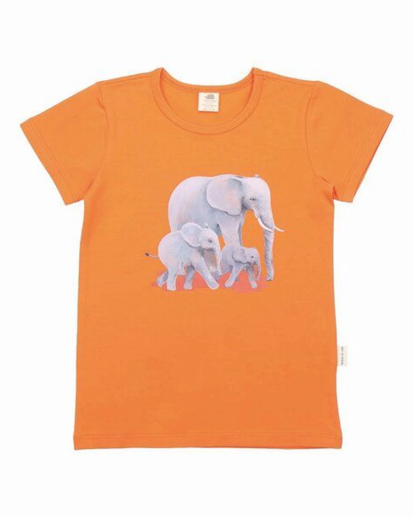 Kleinkinder T-Shirt GOTS zertifiziert, Bio-Baumwolle, orange, Elefantenprint, weich & bequem – Walkiddy – Ansicht 2