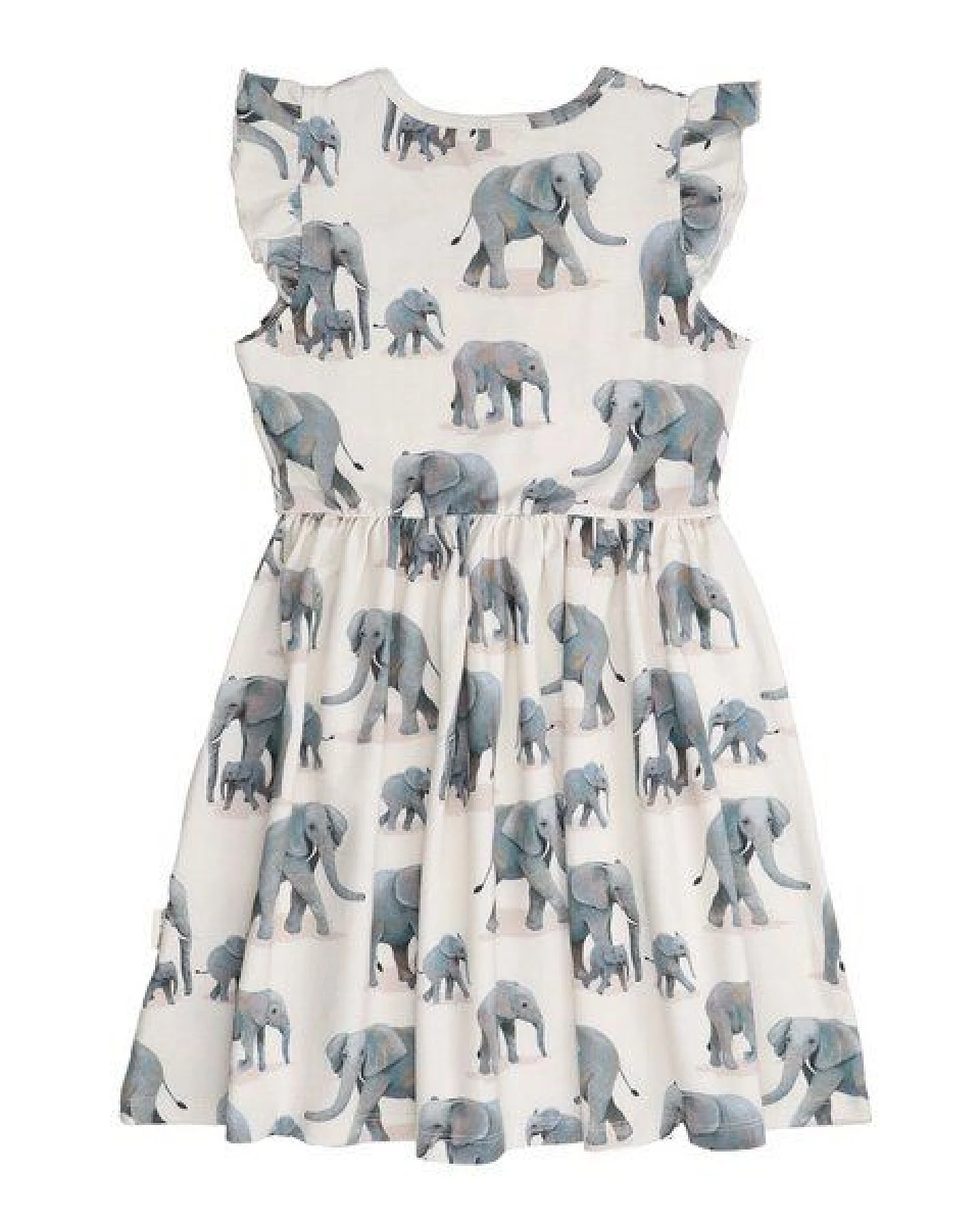 Kleinkinder Kleid – Bio-Baumwolle, Rüschenärmel, Elefanten-Print, hell, bequem – Ansicht 4