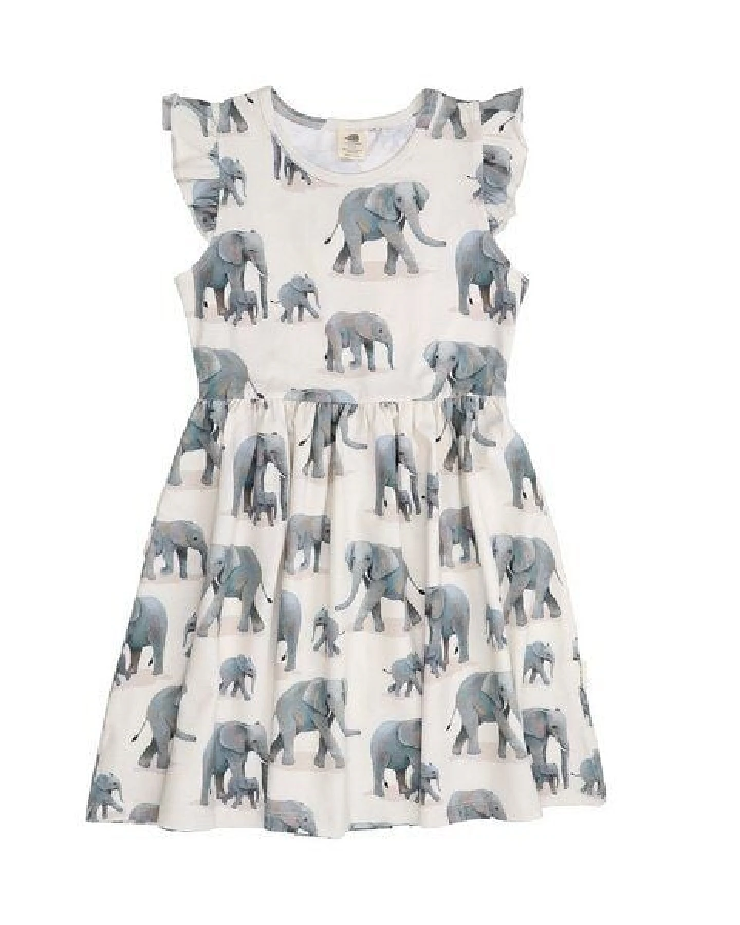 Kleinkinder Kleid – Bio-Baumwolle, Rüschenärmel, Elefanten-Print, hell, bequem – Ansicht 2