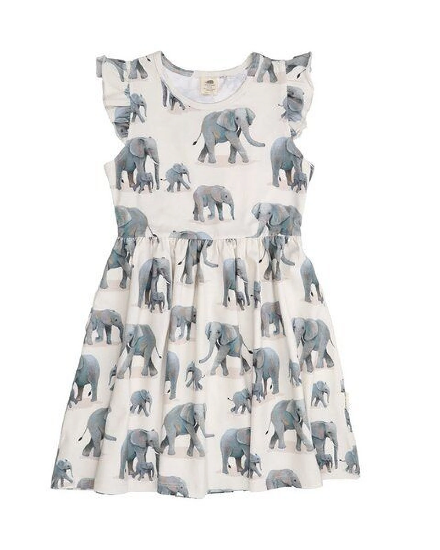Kleinkinder Kleid – Bio-Baumwolle, Rüschenärmel, Elefanten-Print, hell, bequem – Ansicht 2