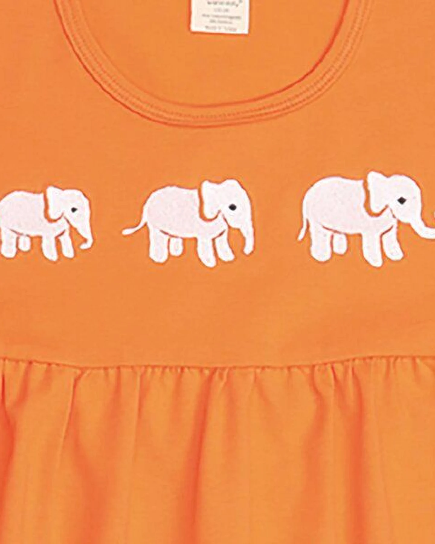 Kleinkinder Babydoll Kleid GOTS-zertifiziert aus Bio-Baumwolle orange mit Elefanten-Motiv – Walkiddy – Ansicht 3