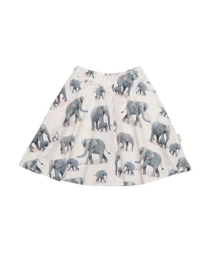 Kinderrock GOTS zertifiziert, Bio-Baumwolle, creme, Elefanten-Muster, weich, elastischer Bund – Walkiddy