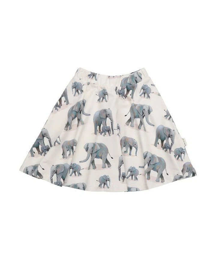 Kinderrock GOTS zertifiziert, Bio-Baumwolle, creme, Elefanten-Muster, weich, elastischer Bund – Walkiddy