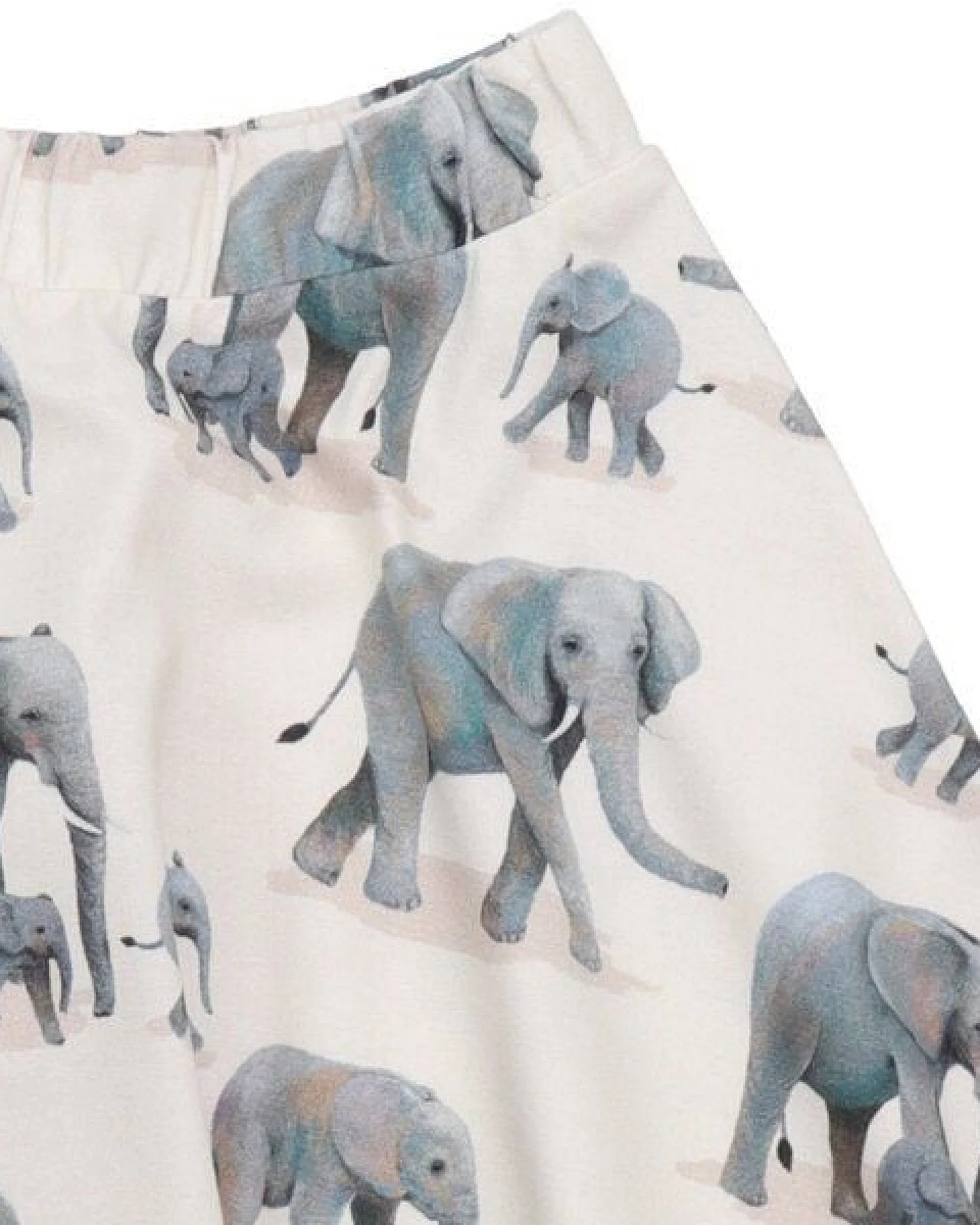 Kinderrock GOTS zertifiziert, Bio-Baumwolle, creme, Elefanten-Muster, weich, elastischer Bund – Walkiddy – Ansicht 3