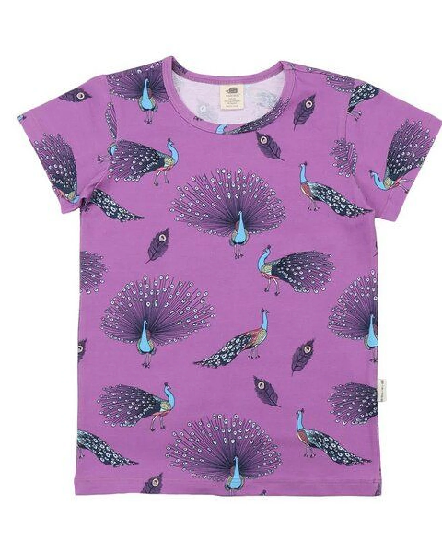 Kinder T-Shirt GOTS-zertifiziert aus Bio-Baumwolle lila mit Pfauenfeder-Muster – Walkiddy – Ansicht 2