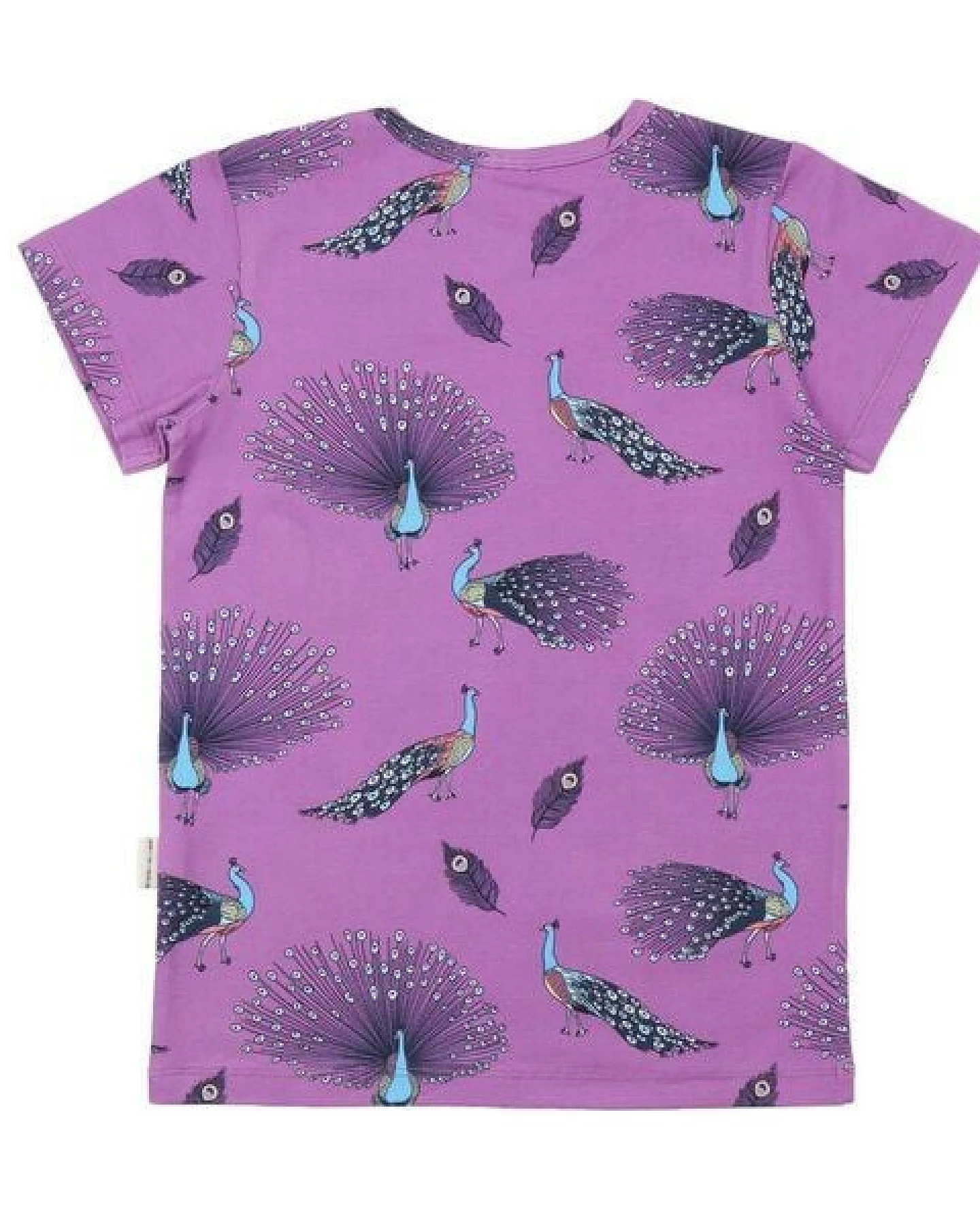 Kinder T-Shirt GOTS-zertifiziert aus Bio-Baumwolle lila mit Pfauenfeder-Muster – Walkiddy – Ansicht 4