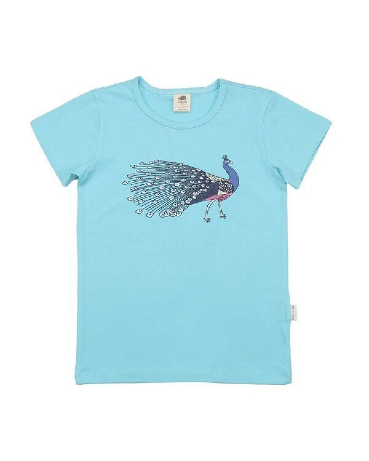 Kinder T-Shirt GOTS zertifiziert, hellblau, Pfau-Print „Fancy Peacocks“, Bio-Baumwolle, weich – Walkiddy – Ansicht 2