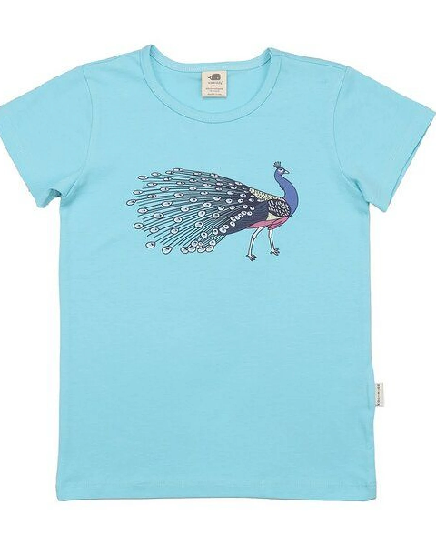Kinder T-Shirt GOTS zertifiziert, hellblau, Pfau-Print „Fancy Peacocks“, Bio-Baumwolle, weich – Walkiddy – Ansicht 2