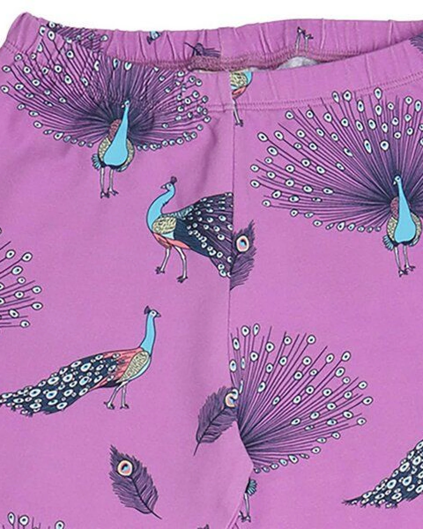 Kinder Leggings GOTS-zertifiziert aus Bio-Baumwolle lila mit Pfauenfeder-Muster – Walkiddy – Ansicht 3