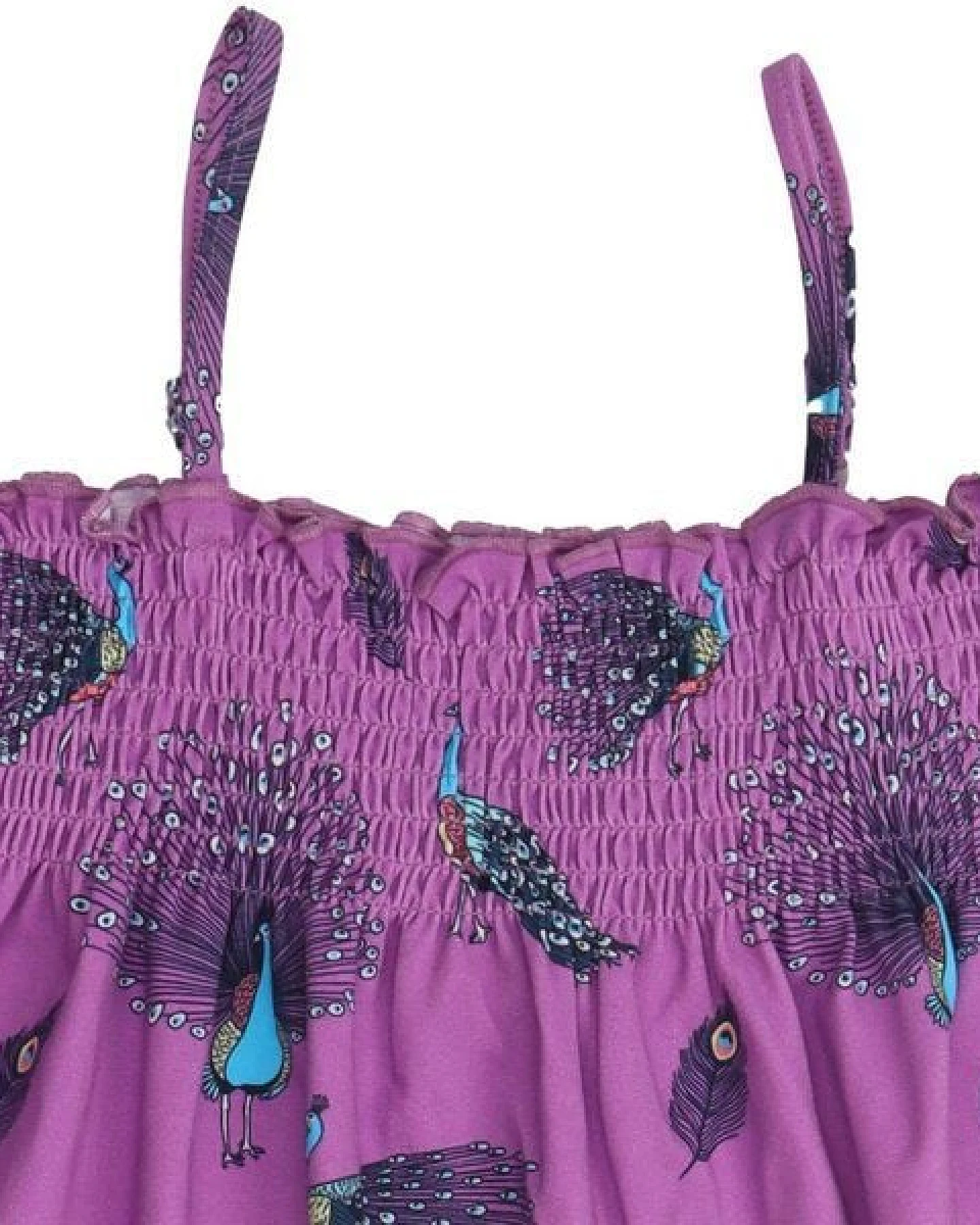 Kinder Trägerkleid GOTS zertifiziert, Bio-Baumwolle, lila, Pfauenmuster, leicht & bequem – Walkiddy – Ansicht 3