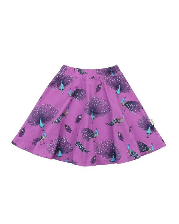 Kinder Rock GOTS-zertifiziert aus Bio-Baumwolle lila mit Pfauenfeder-Muster – Walkiddy