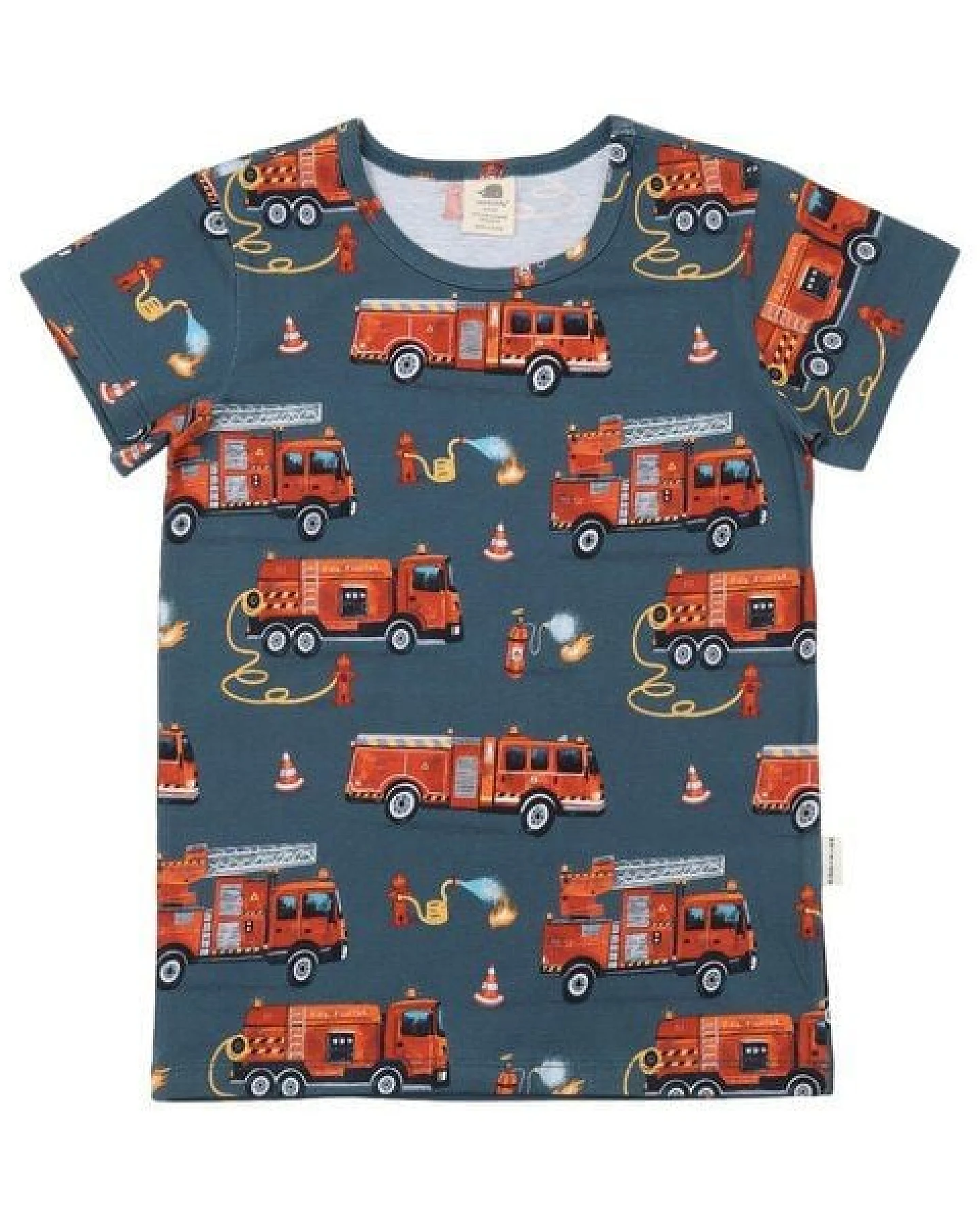 Kinder T-Shirt GOTS-zertifiziert aus Bio-Baumwolle blau mit Feuerwehr-Motiv – Walkiddy – Ansicht 2