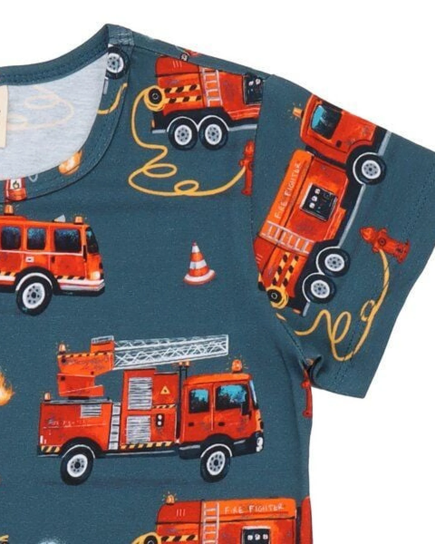 Kinder T-Shirt GOTS-zertifiziert aus Bio-Baumwolle blau mit Feuerwehr-Motiv – Walkiddy – Ansicht 3